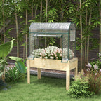 Raised Garden Bed with Plastic Greenhouse Cover & Liner for Herbs and Vegetables, 45" x 24" x 65" Natural
