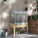 Raised Garden Bed with Plastic Greenhouse Cover & Liner for Herbs and Vegetables, 45" x 24" x 65" Natural