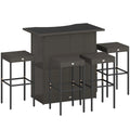 5 Piece Outdoor Wicker Bar Set with Glass Top Table and 4 Stools, Dark Brown