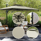 8' x 9' Square Cantilever Patio Umbrella with Fillable Base, Light Grey