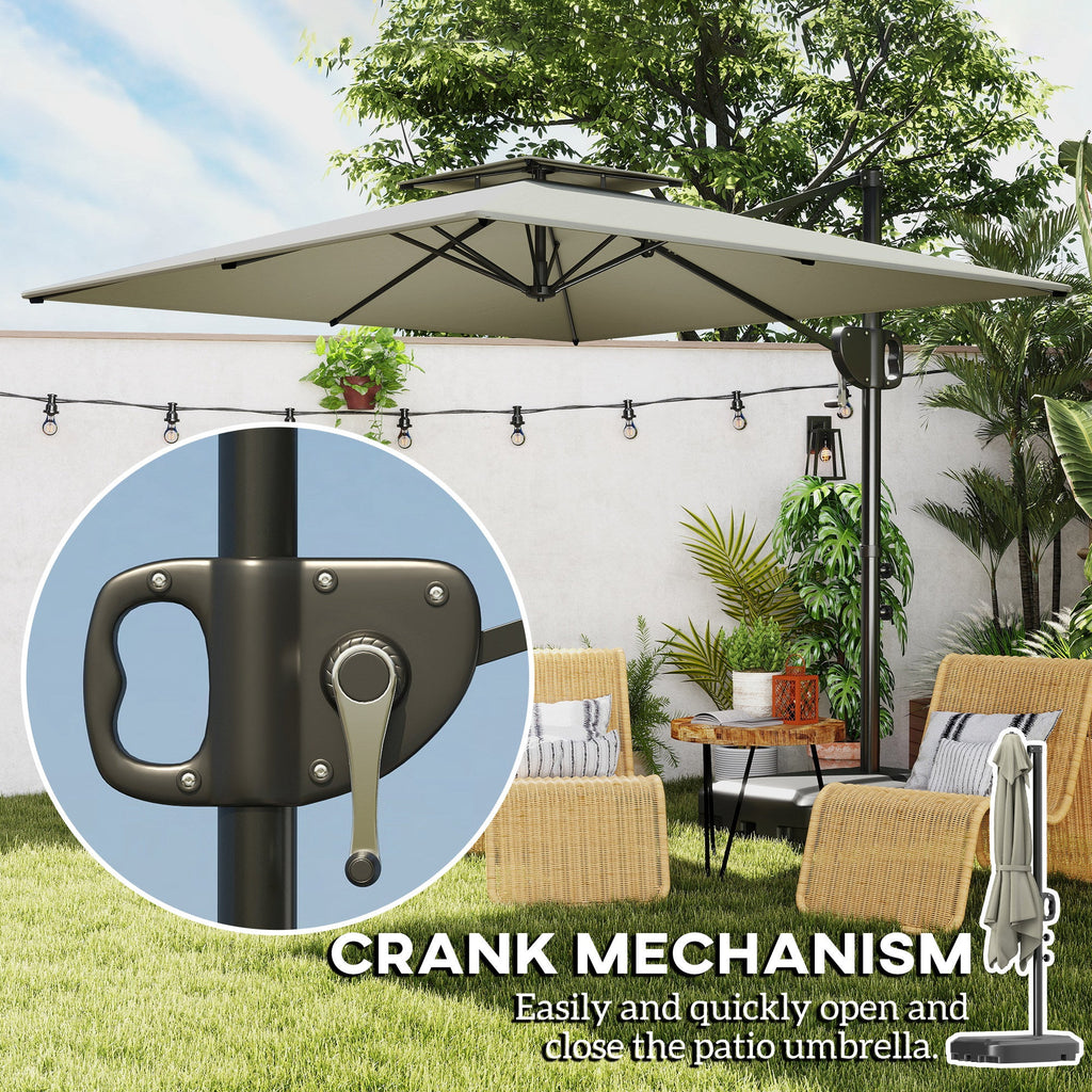 8' x 9' Square Cantilever Patio Umbrella with Fillable Base, Light Grey