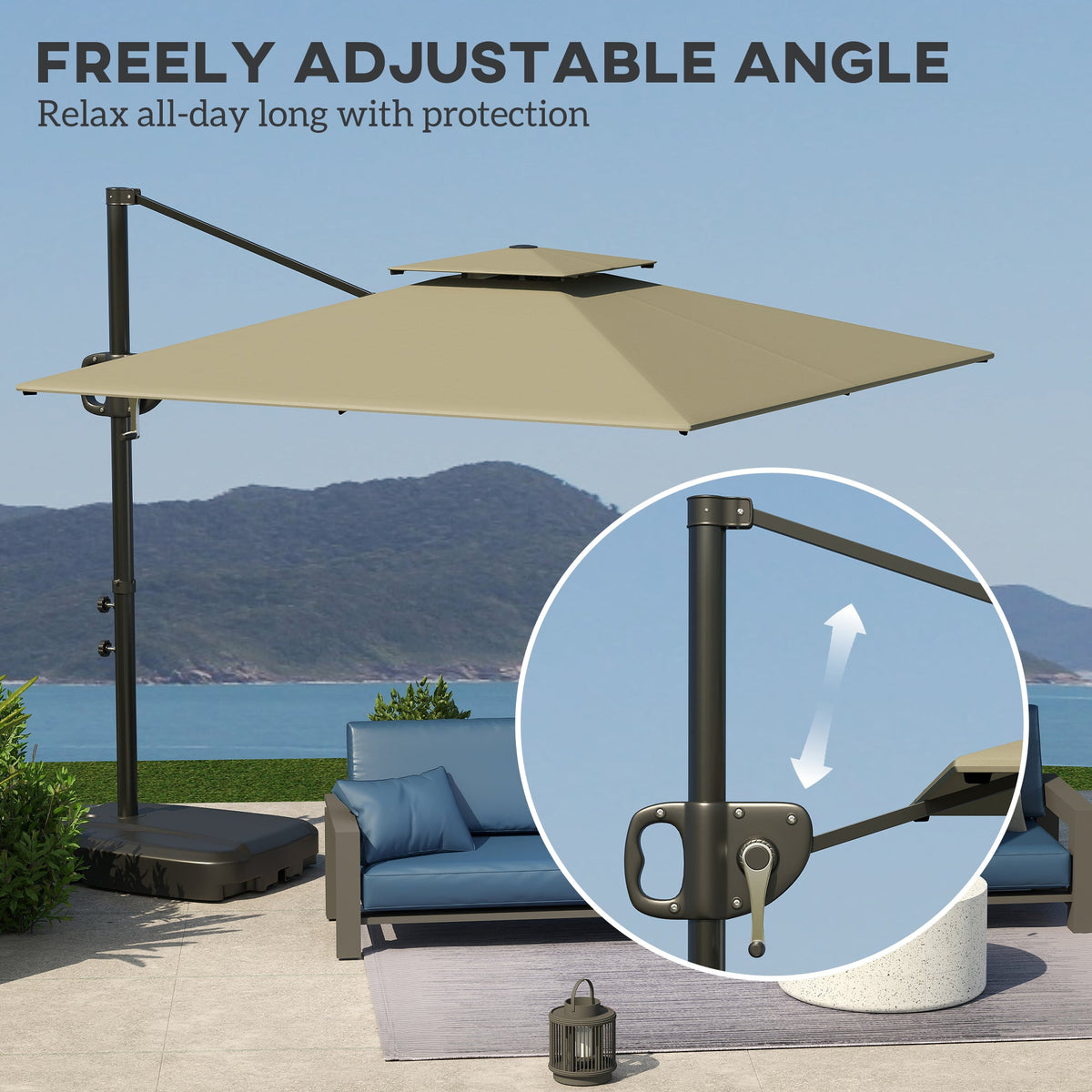 8' x 9' Square Cantilever Patio Umbrella with Fillable Base, Light Grey