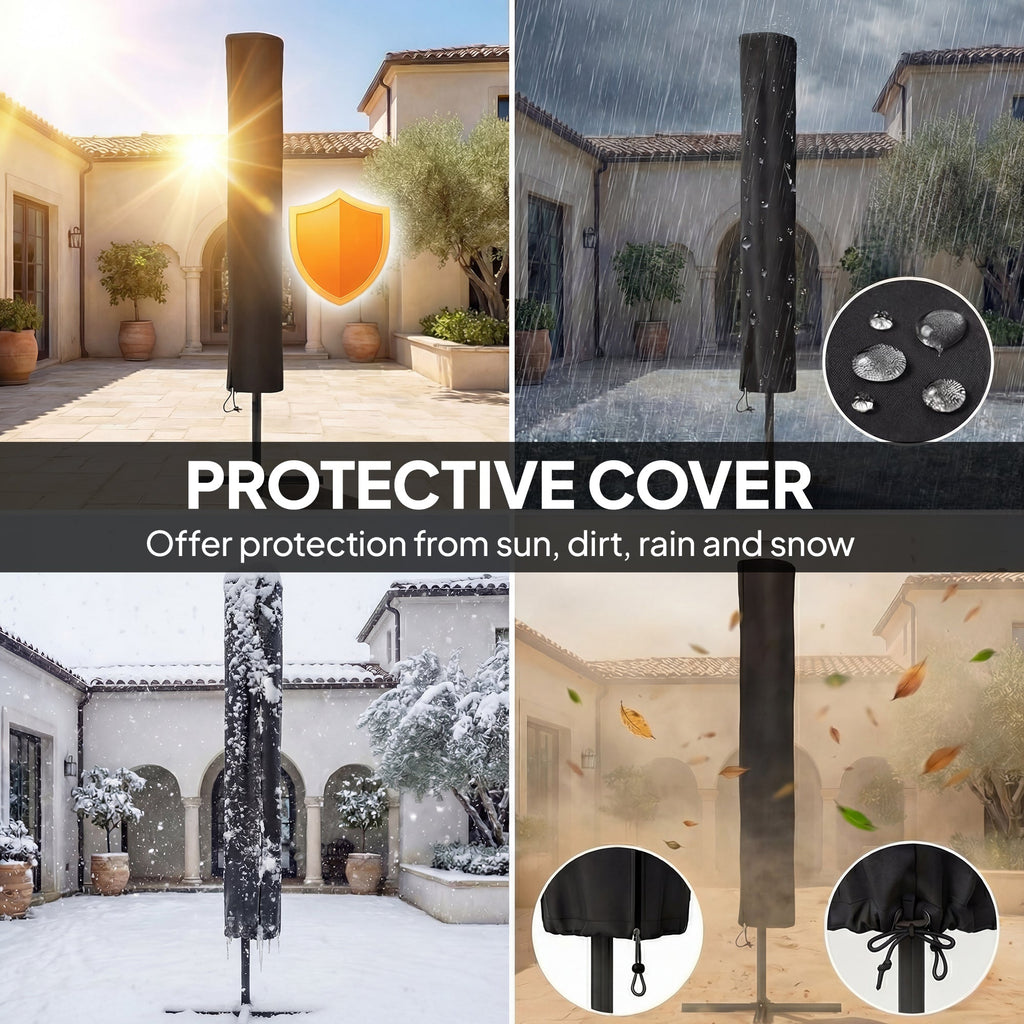 2.8 m Garden Parasol with Solar LED Light, Cover and 3-Tier Top, Khaki