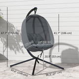 Hanging Egg Chair, Outdoor Indoor Swing Chair with Stand, Folding Basket and Thickened Cushion for Patio, Garden, Balcony, Grey