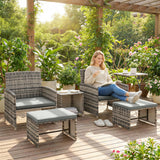 6 Piece Rattan Garden Furniture Set with 2 Nesting Tables, Grey