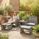 6 Piece Rattan Garden Furniture Set with 2 Nesting Tables, Grey