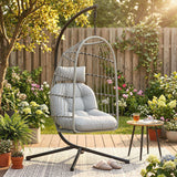 Hanging Egg Chair with Foldable Metal Stand, Thick Cushion, Light Grey