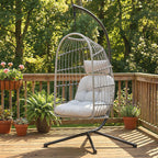 Hanging Egg Chair with Foldable Metal Stand, Thick Cushion, Light Grey