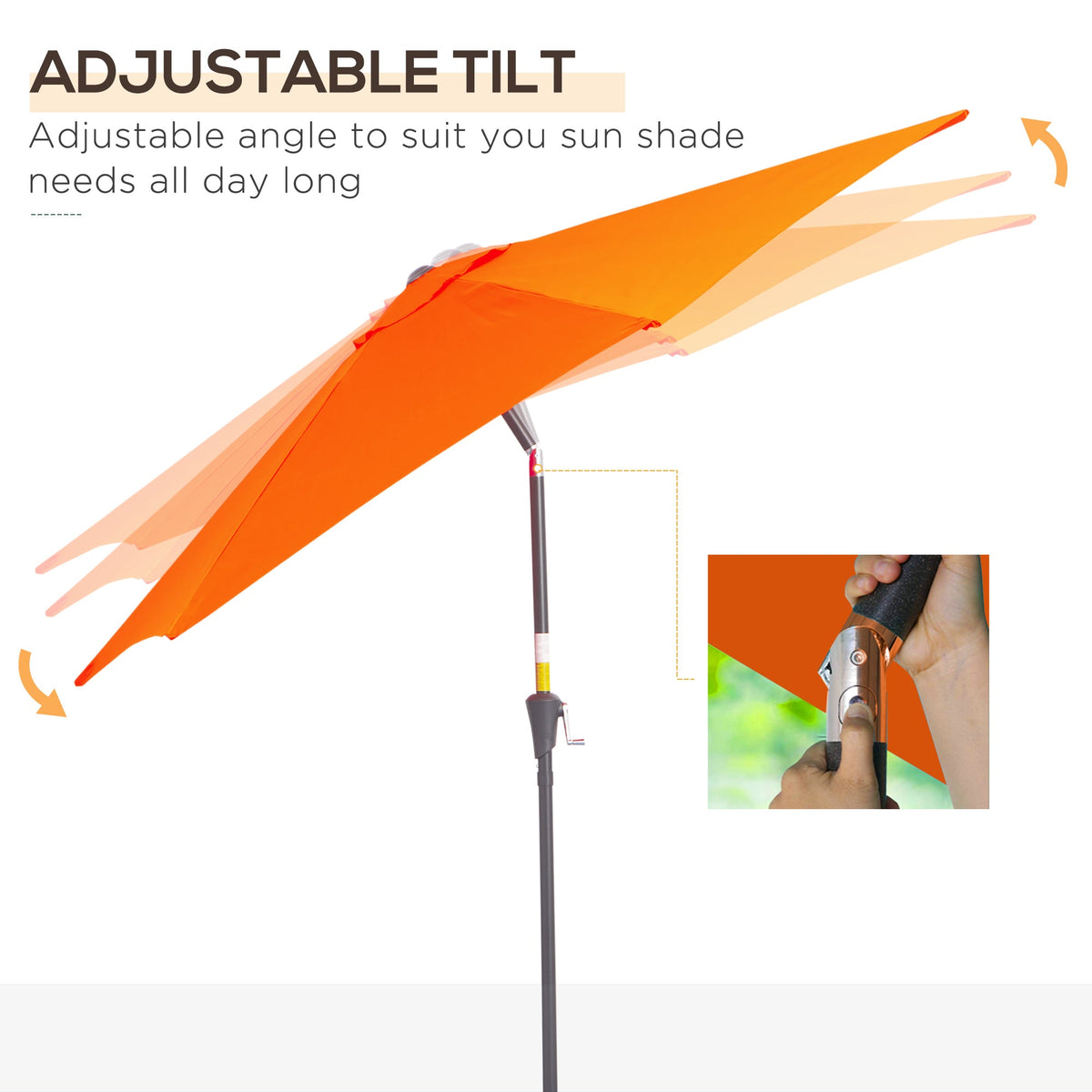 8.5ft Patio Umbrella with Crank Handle and Tilt, Orange
