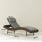 Rattan Sun Lounger with S-Shaped Seat and 5-Position Backrest, Brown