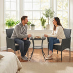 3-Piece PE Wicker Bistro Set with 2-Tier Glass Table and Cushions, Cream White