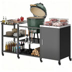 BBQ Grill Table with Stainless Steel Top and Storage Cabinet