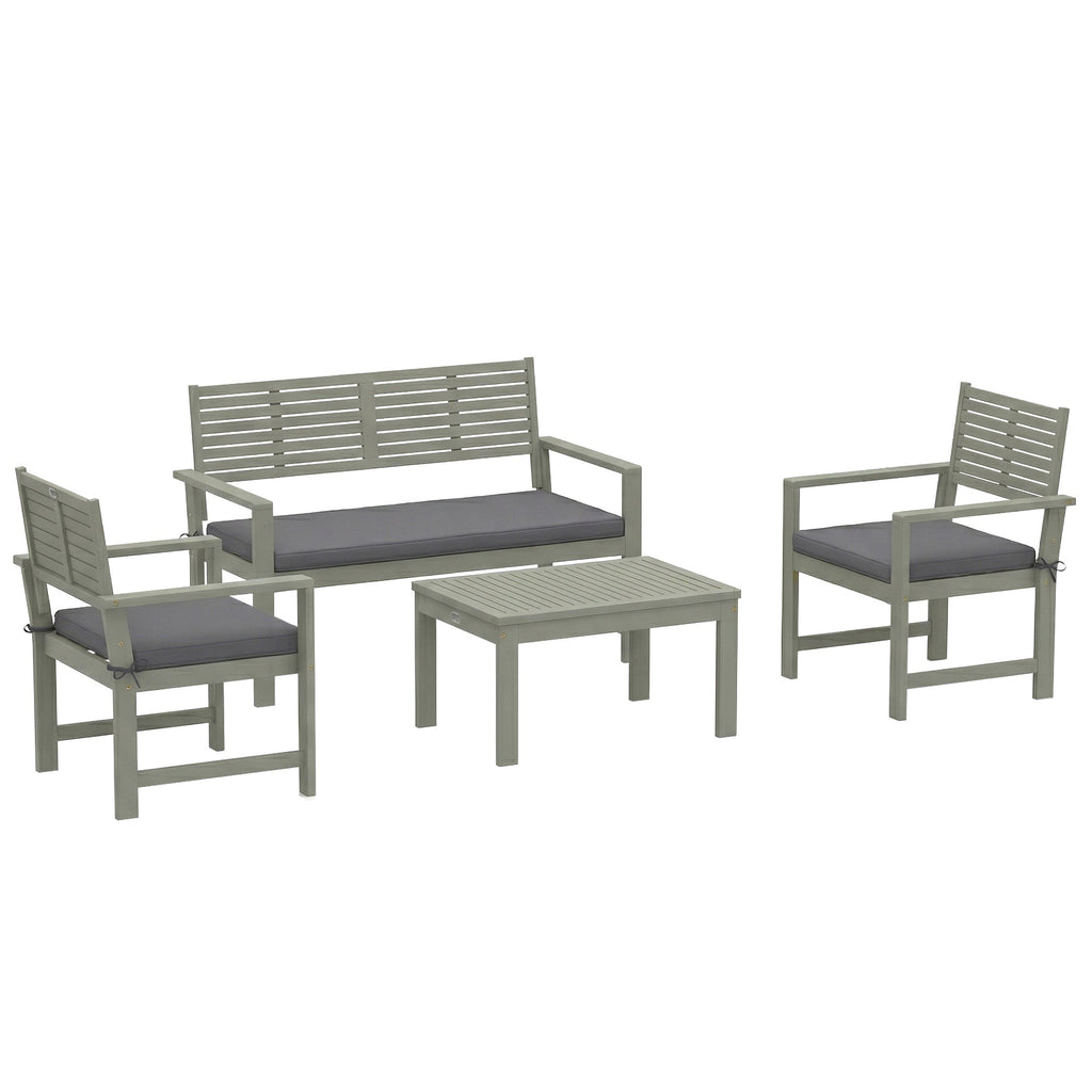 4-Seater Acacia Garden Set with Loveseat, 2 Chairs & Wood Table, Light Grey