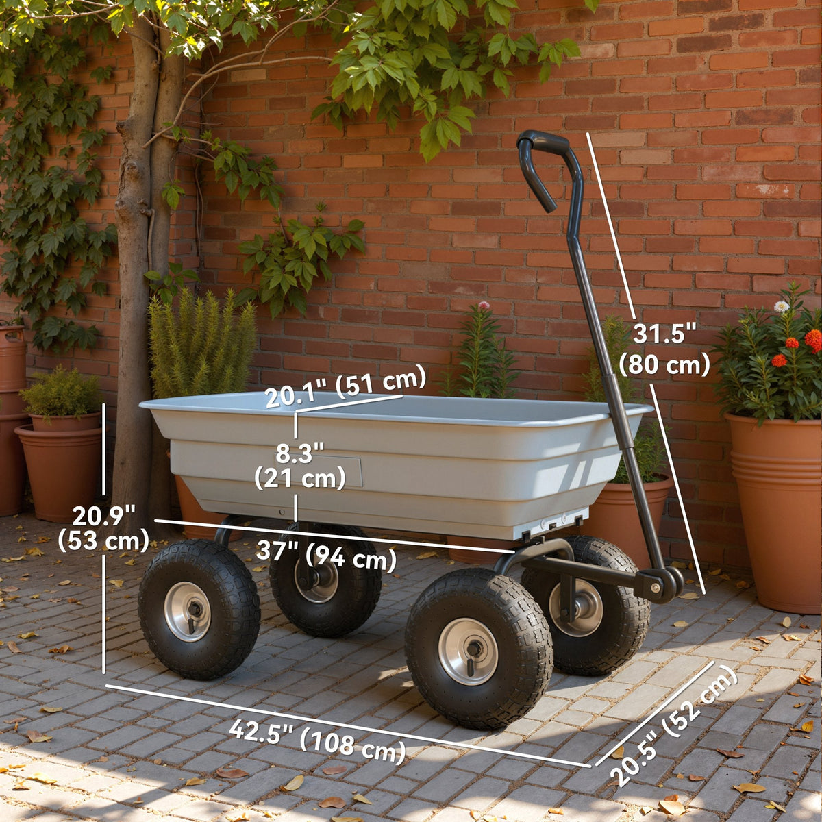 Steel Garden Cart with 10" Pneumatic Tires, 551 lbs Capacity, Grey