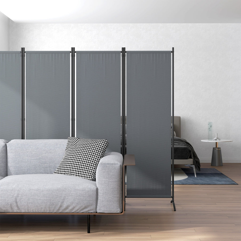 4 Panel Folding Room Divider with Wide Feet, Dark Grey