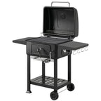 Charcoal BBQ Grill with Adjustable Pan, Side Tables and Chimney, Black