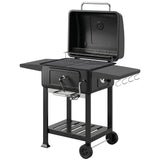 Charcoal BBQ Grill with Adjustable Pan, Side Tables and Chimney, Black