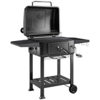 Charcoal BBQ Grill with Adjustable Pan, Side Tables and Chimney, Black