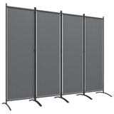 4 Panel Folding Room Divider with Wide Feet, Dark Grey