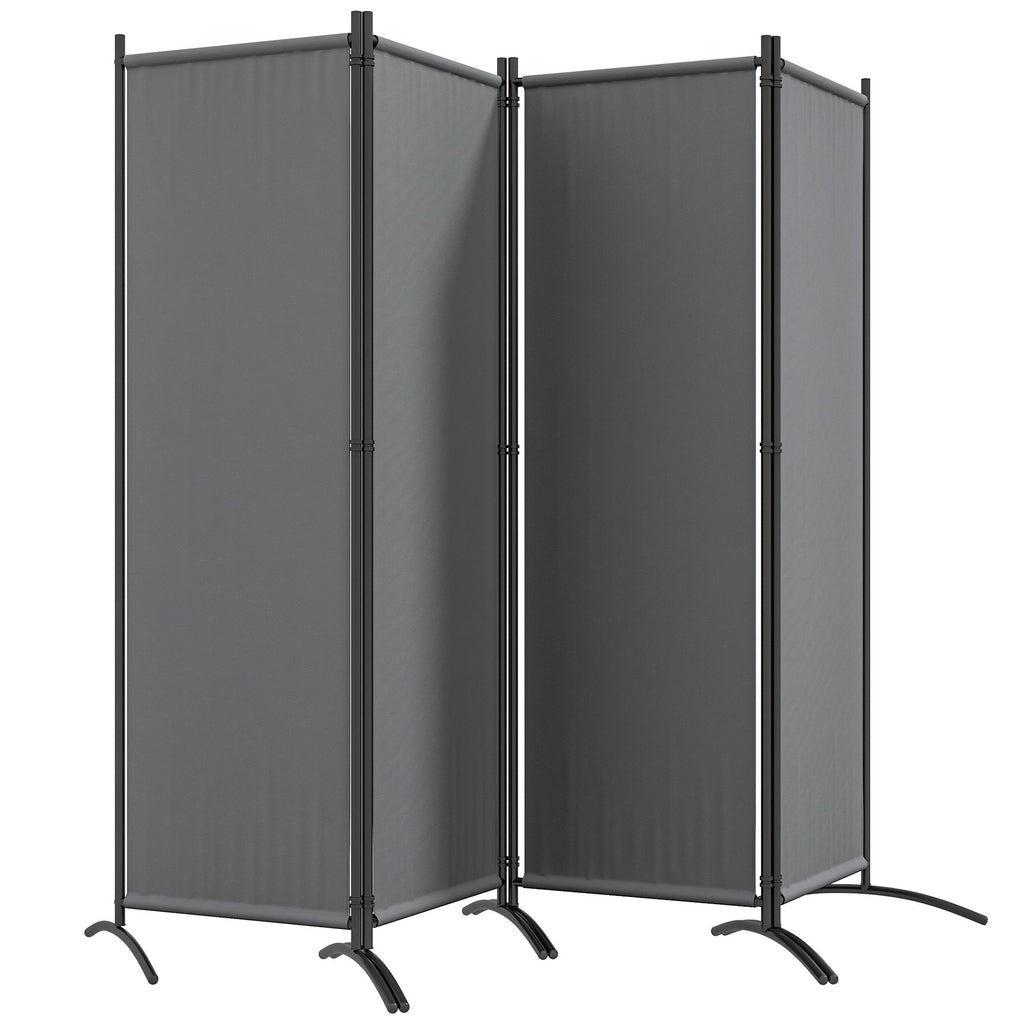 4 Panel Folding Room Divider with Wide Feet, Dark Grey