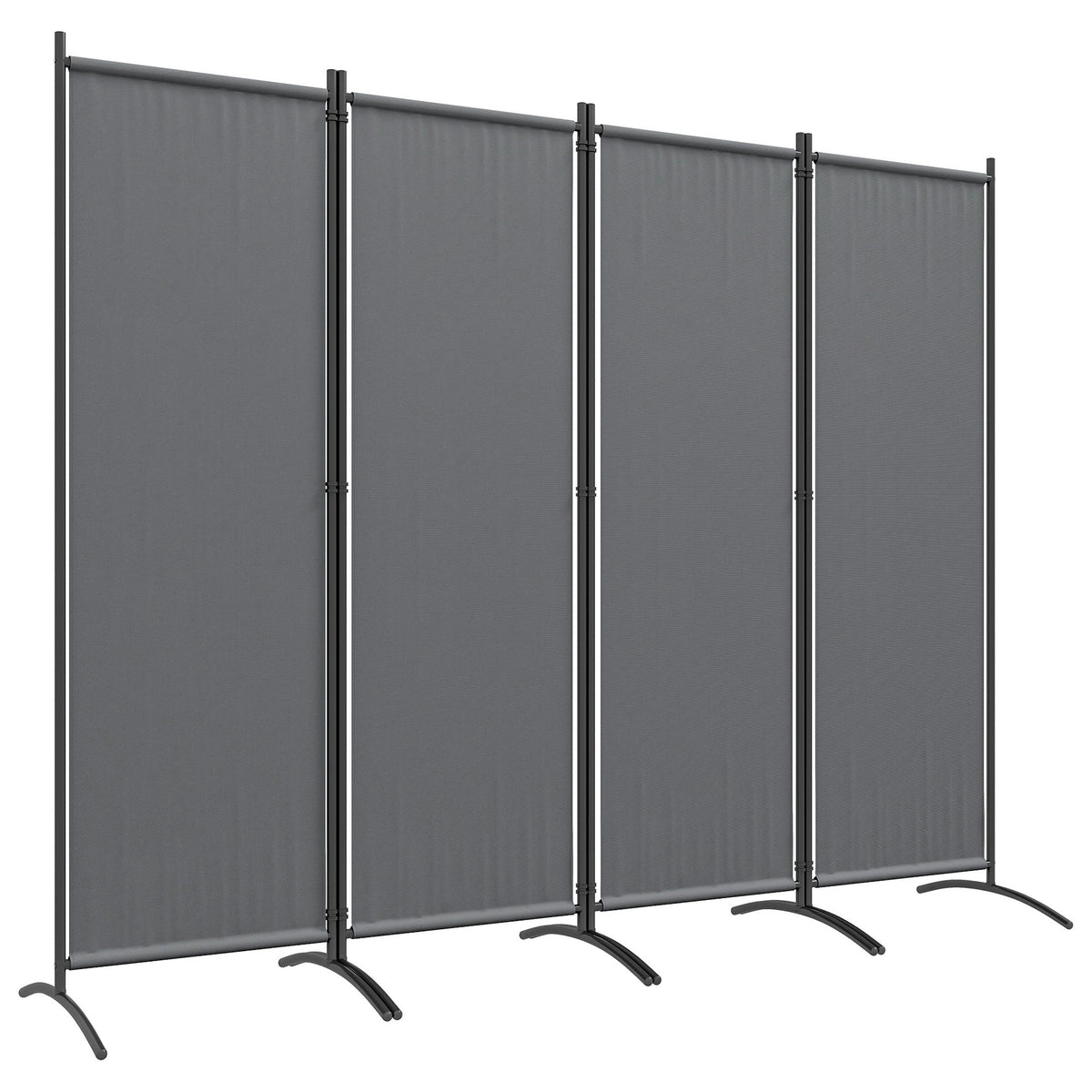 4 Panel Folding Room Divider with Wide Feet, Dark Grey