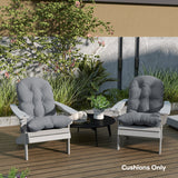 Set of 2 Tufted High Back Adirondack Chair Cushions with Ties, Non-Slip Grey