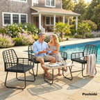 4 Piece Rattan Garden Furniture Set with Loveseat and Coffee Table, Black