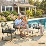 4 Piece Rattan Garden Furniture Set with Loveseat and Coffee Table, Black