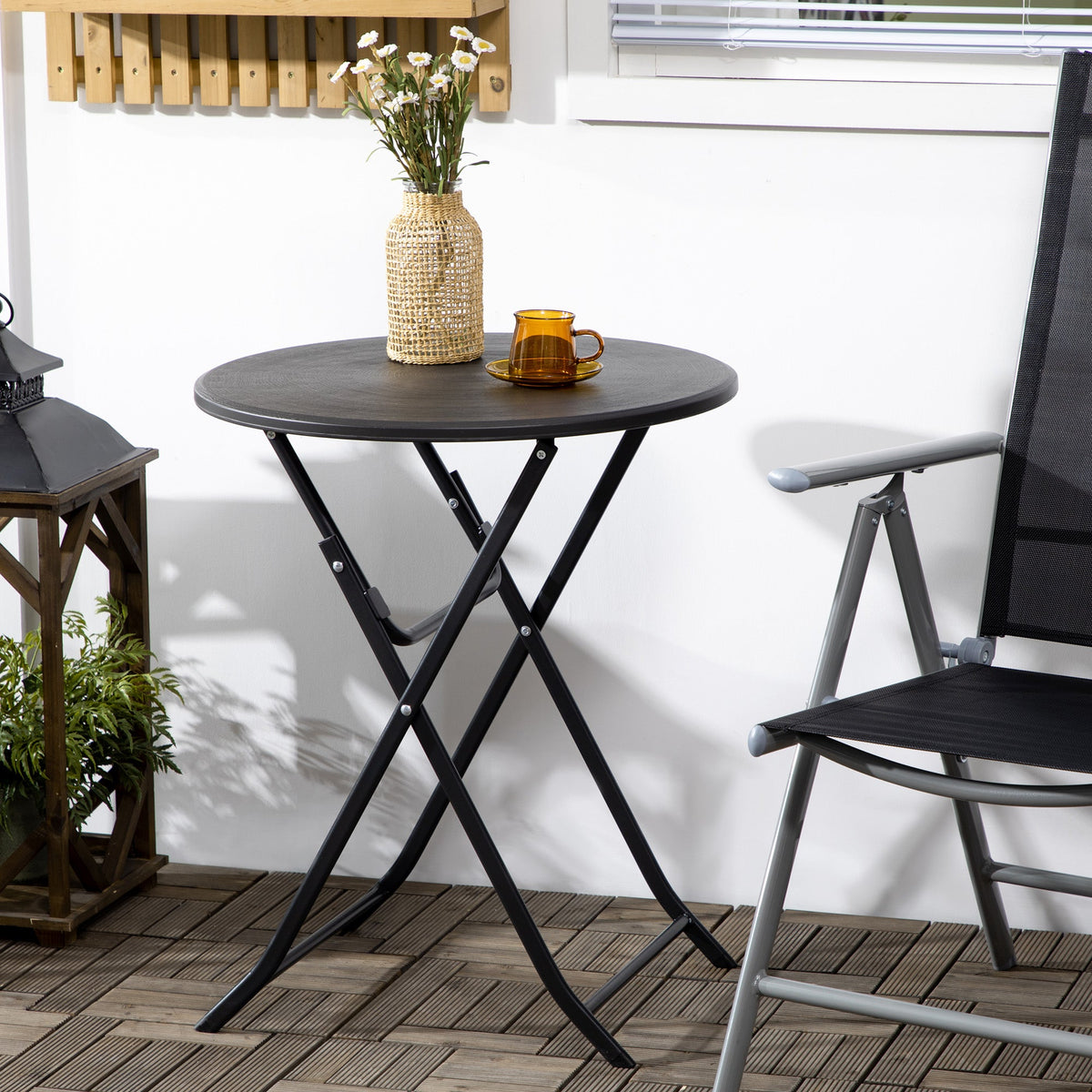 23.6" Folding Outdoor Coffee Table with HDPE Top, Dark Grey