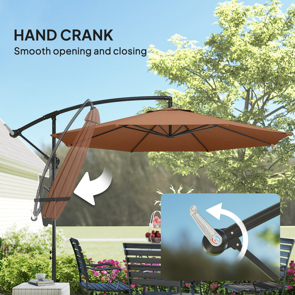 3 m Banana Parasol with Crank Handle, 8 Ribs & Cross Base, Coffee