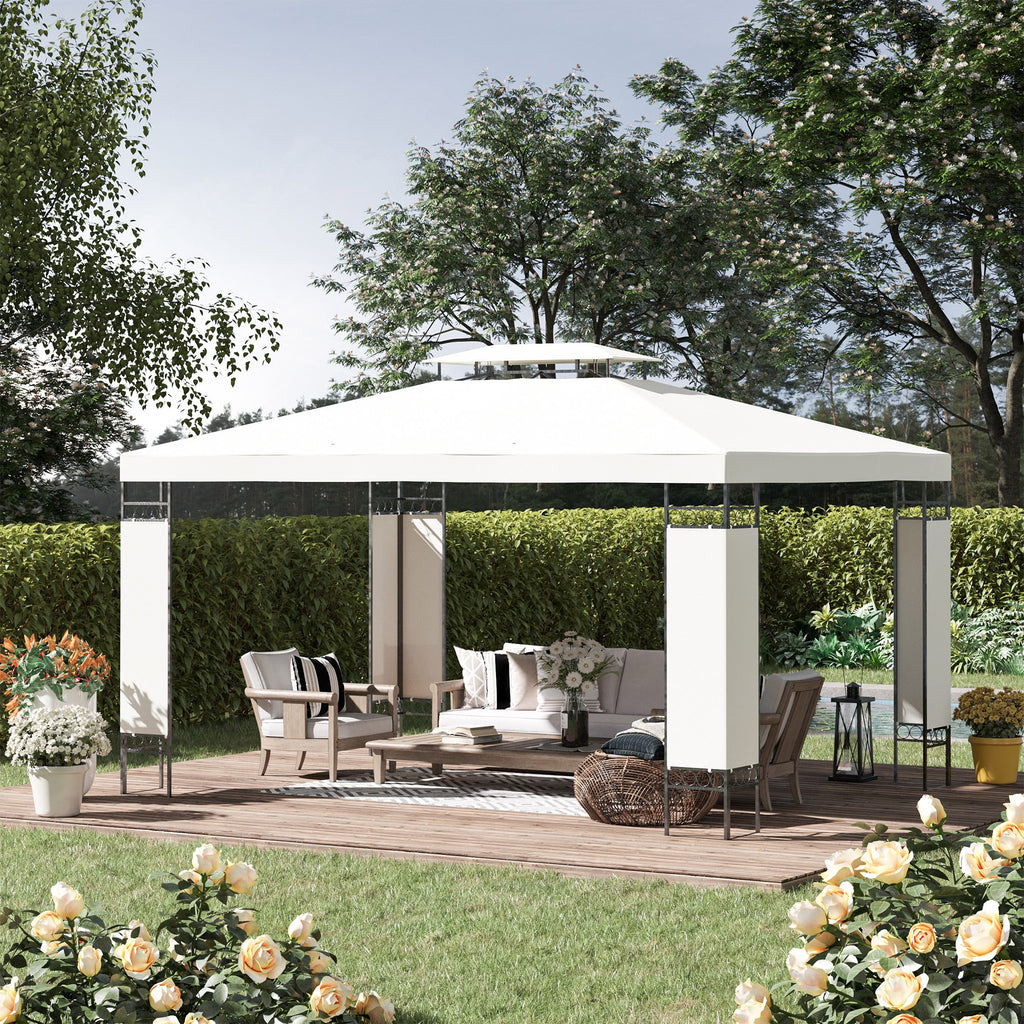 10' x 13' Outdoor Gazebo with Double Roof and Screen Panels, White