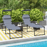 2-Piece Outdoor Lounge Chairs with Sunshade and Pillow, Gray