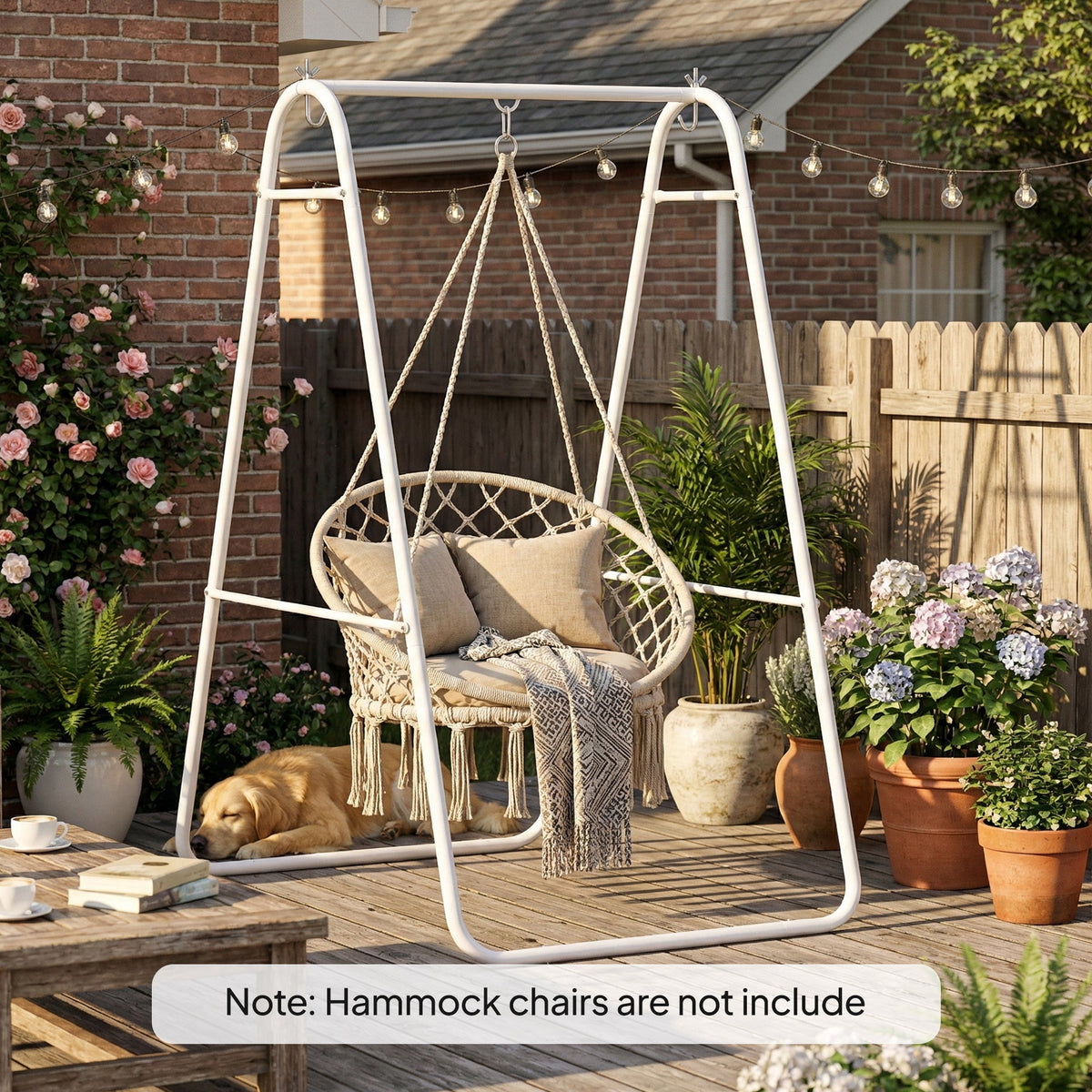 Hammock Chair Stand with Steel Frame, 330 LBS Capacity, White
