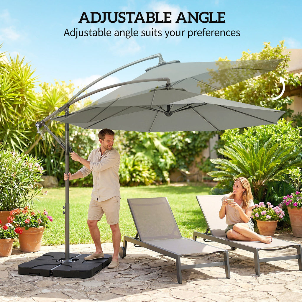 3 m Cantilever Parasol with Weights, Cover & Cross Base, Light Grey