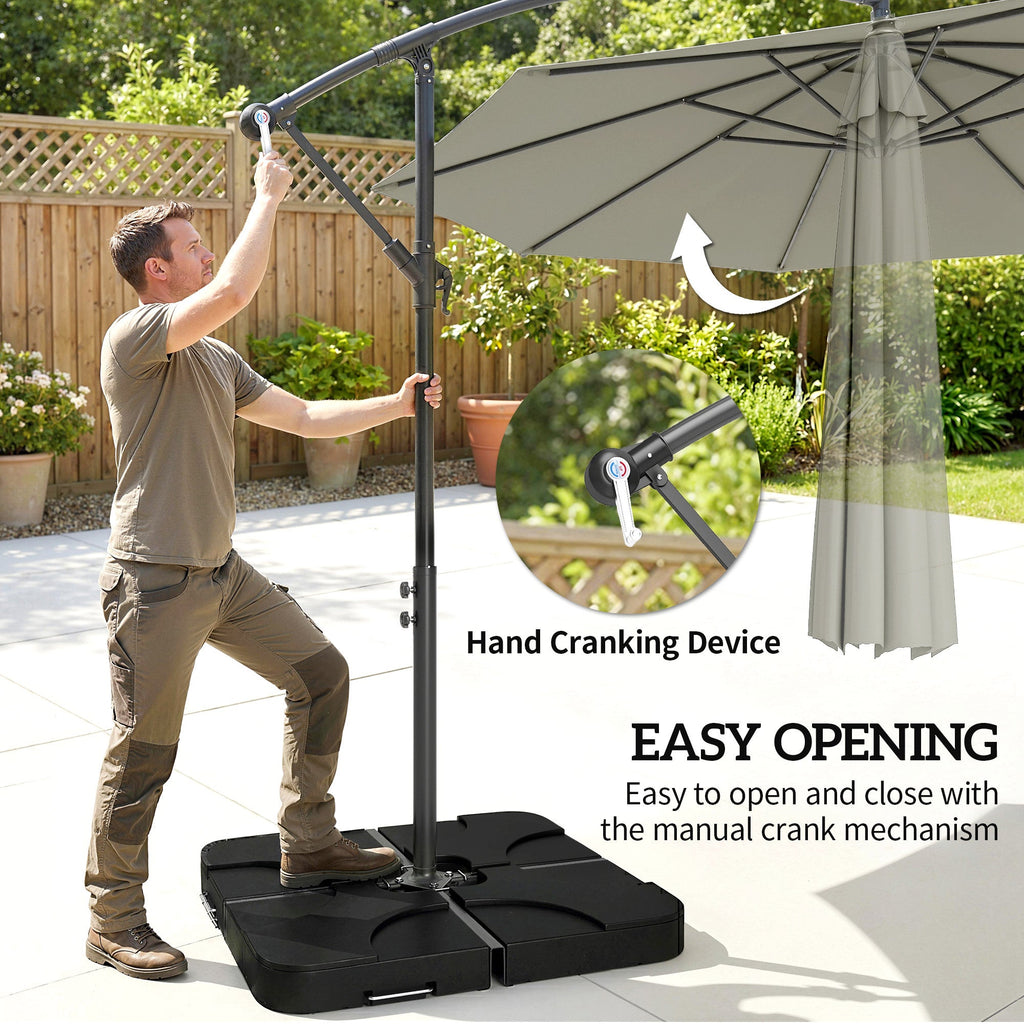 3 m Cantilever Parasol with Weights, Cover & Cross Base, Light Grey