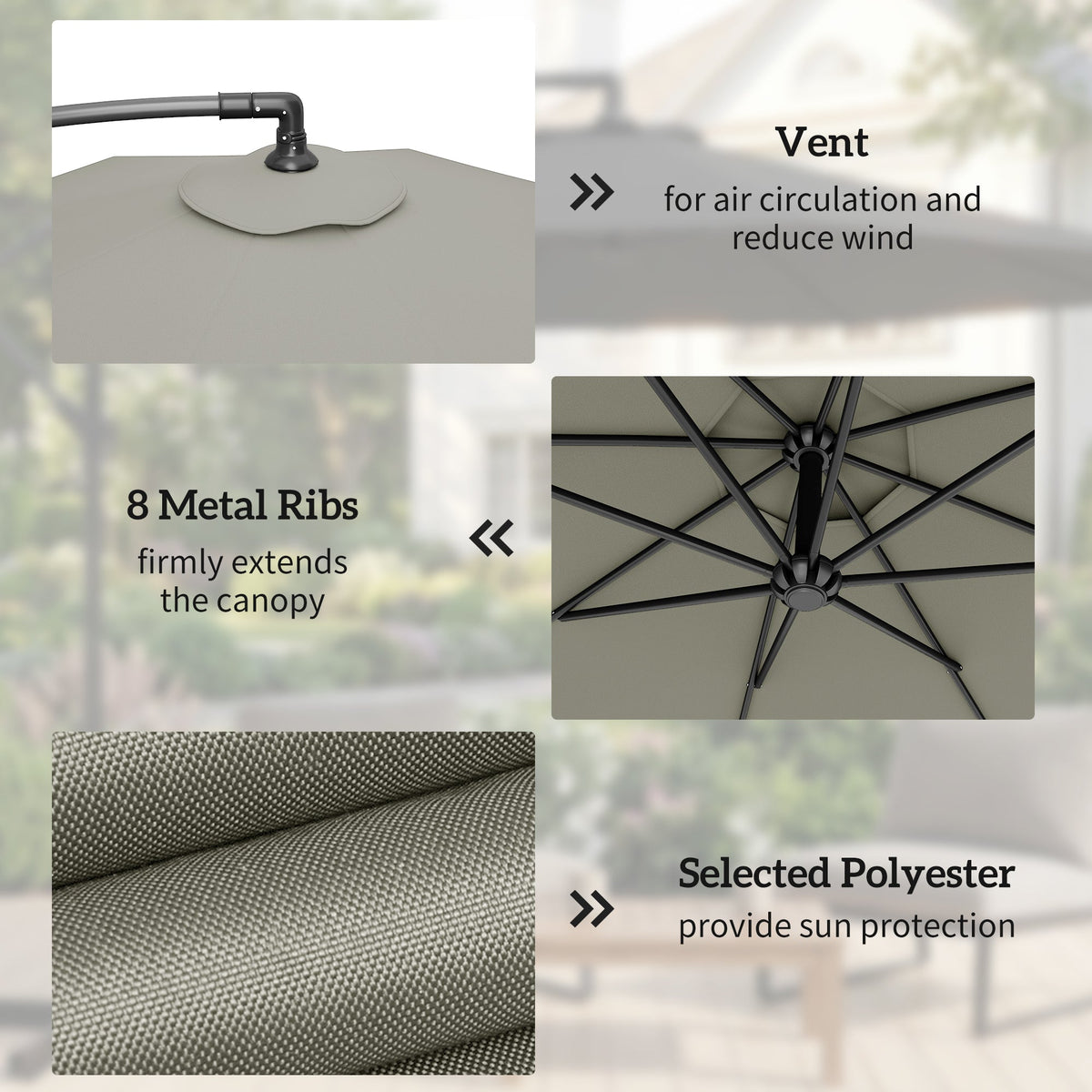 3 m Cantilever Parasol with Weights, Cover & Cross Base, Light Grey