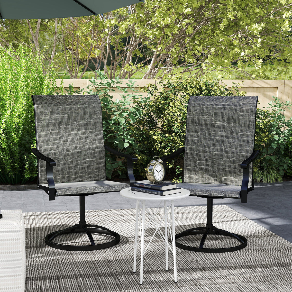 2-Piece Outdoor Patio Swivel Chairs, Gray