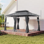 10' x 13' Patio Gazebo with Double Roof and Curtains, Grey