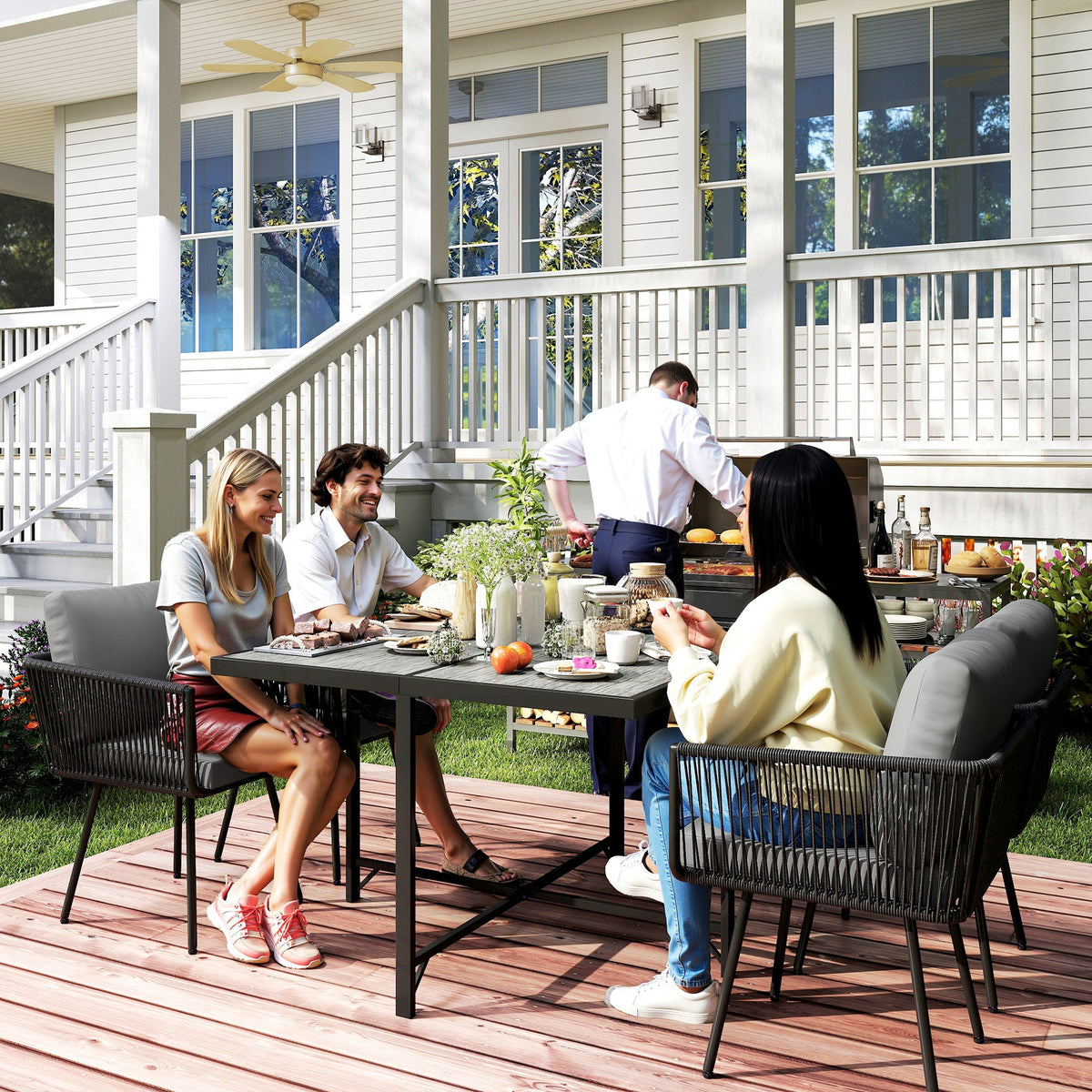 5 Piece Rattan Garden Dining Set with Stackable Chairs, Light Grey