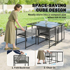 5-Piece Light Grey Outdoor Dining Set with Tempered Glass Top, Foldable Chairs