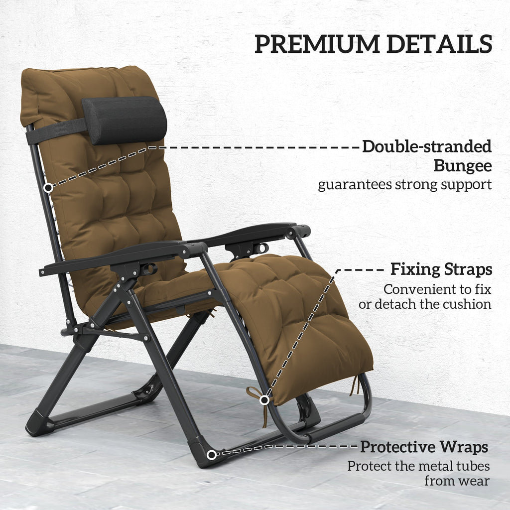 Set of 2 Reclining Zero Gravity Chairs with Cushion, Khaki