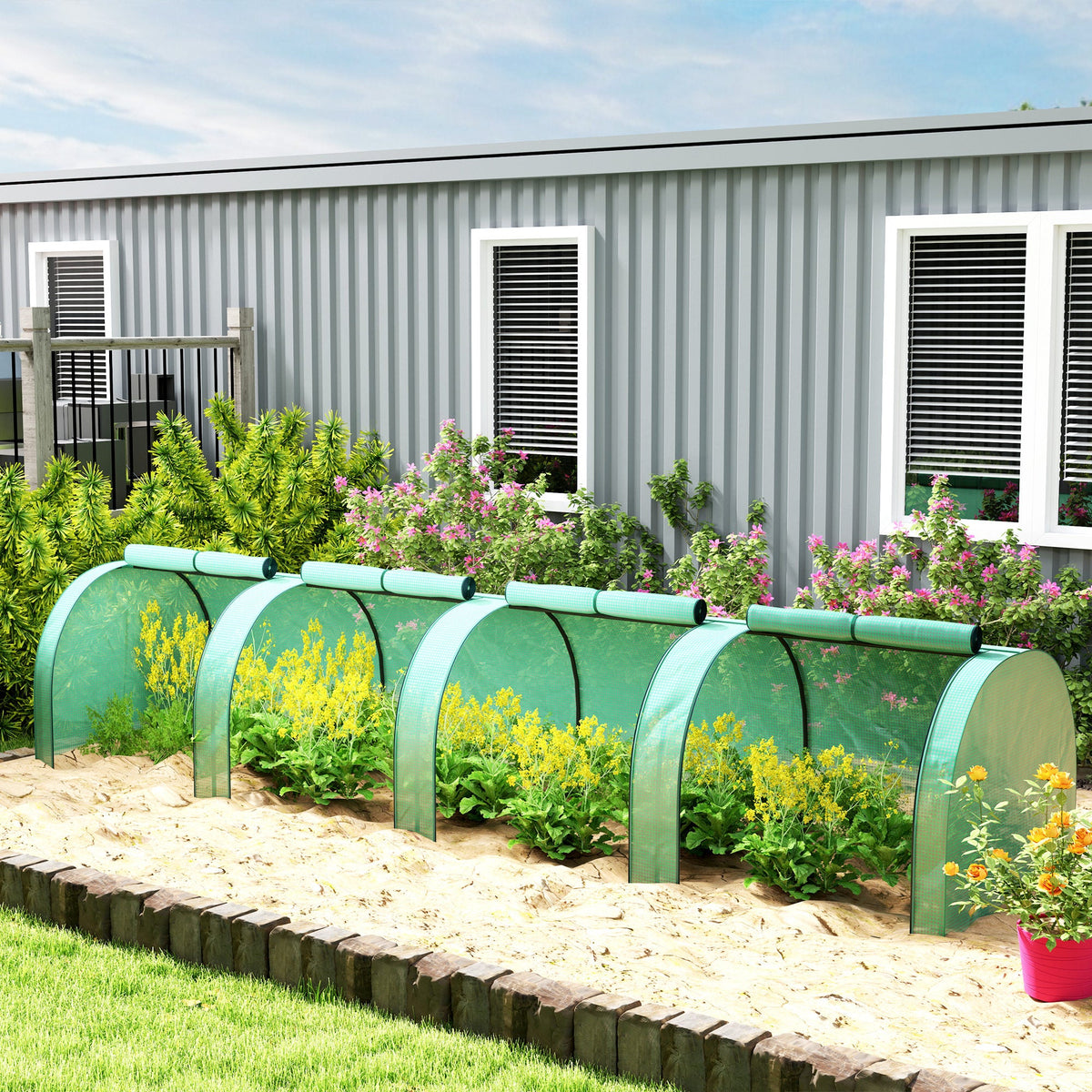 13' L x 3' W x 2.5' H Portable Tunnel Greenhouse with Roll-Up Zippered Doors & UV-Resistant Waterproof PE Cover Green