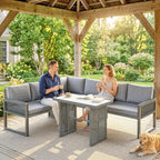 4 Piece Rattan Garden Furniture Set with 3 Loveseats, Grey