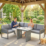 4 Piece Rattan Garden Furniture Set with 3 Loveseats, Grey