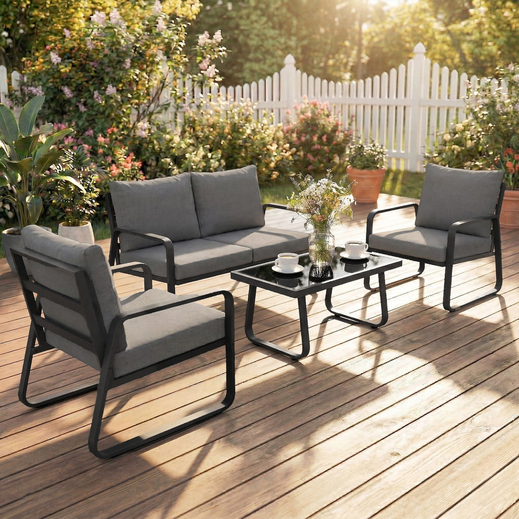 4-Piece Outdoor Sofa Set with Loveseat & 2 Chairs, Coffee Table, Black