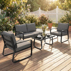 4-Piece Outdoor Sofa Set with Loveseat & 2 Chairs, Coffee Table, Black