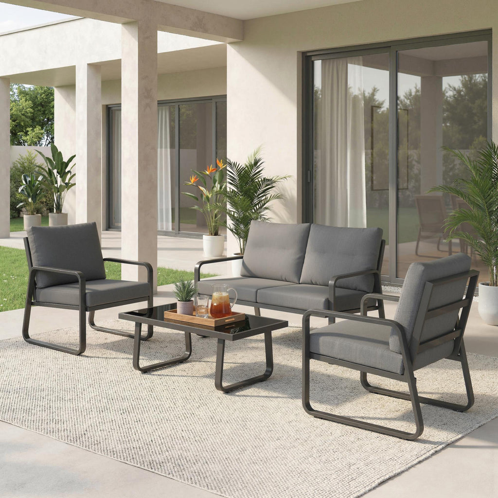 4-Piece Outdoor Sofa Set with Loveseat & 2 Chairs, Coffee Table, Black