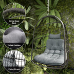 Foldable Hanging Egg Chair with Cushion, Headrest and Kit, Dark Grey