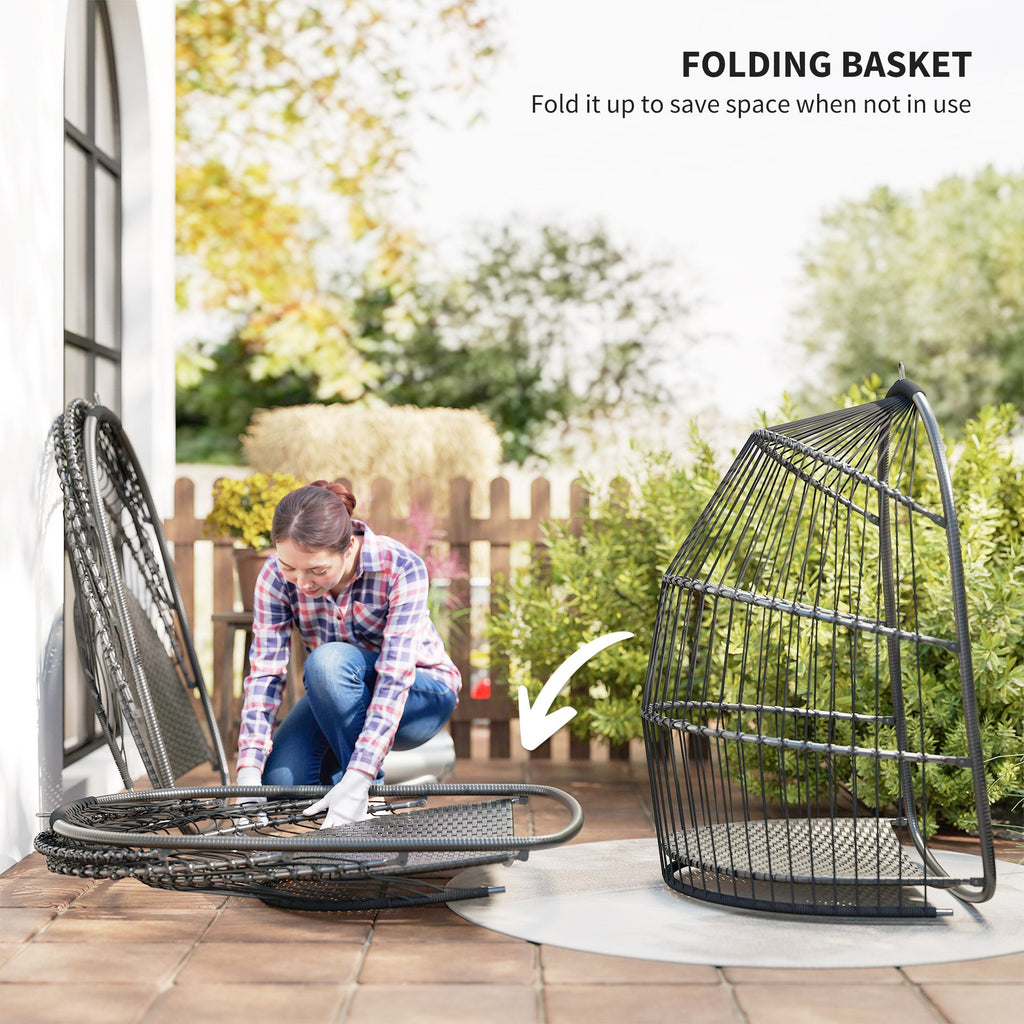 Foldable Hanging Egg Chair with Cushion, Headrest and Kit, Dark Grey
