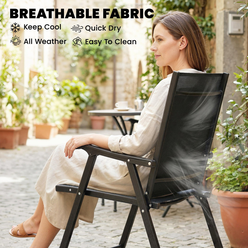 Set of 4 Folding Garden Chairs with High Back and Armrests, Black
